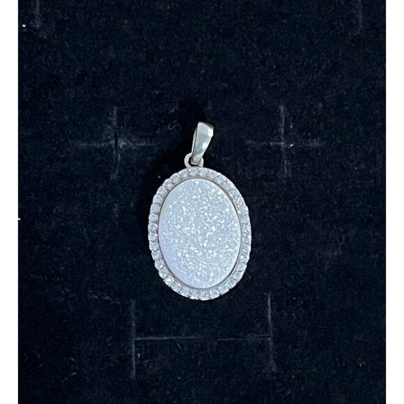 Sterling Silver 925 White Druzy Pendant with CZ Halo Sparkle Stone Jewelry Gift - Picture 6 of 7
